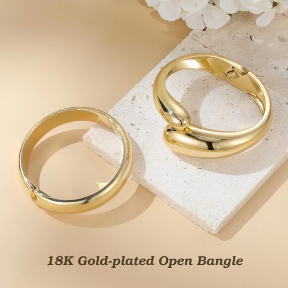 Gold Cuff Bracelets Set 18K Open Bangles for Women Elegant Party Jewelry - Picture 7 of 9